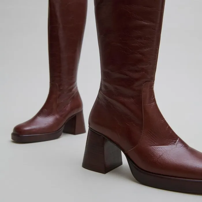 Women Platform Boots Brown JONAK Boots Thighhigh Boots
