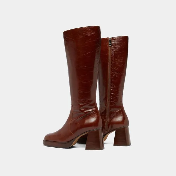 Women Platform Boots Brown JONAK Boots Thighhigh Boots