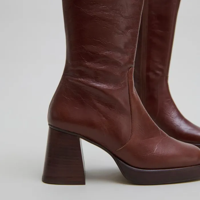 Women Platform Boots Brown JONAK Boots Thighhigh Boots