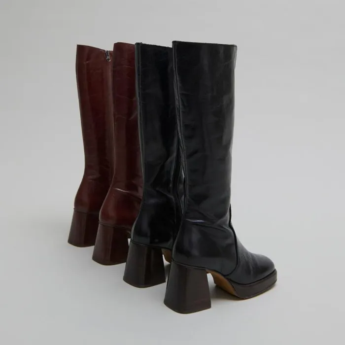 Women Platform Boots Brown JONAK Boots Thighhigh Boots