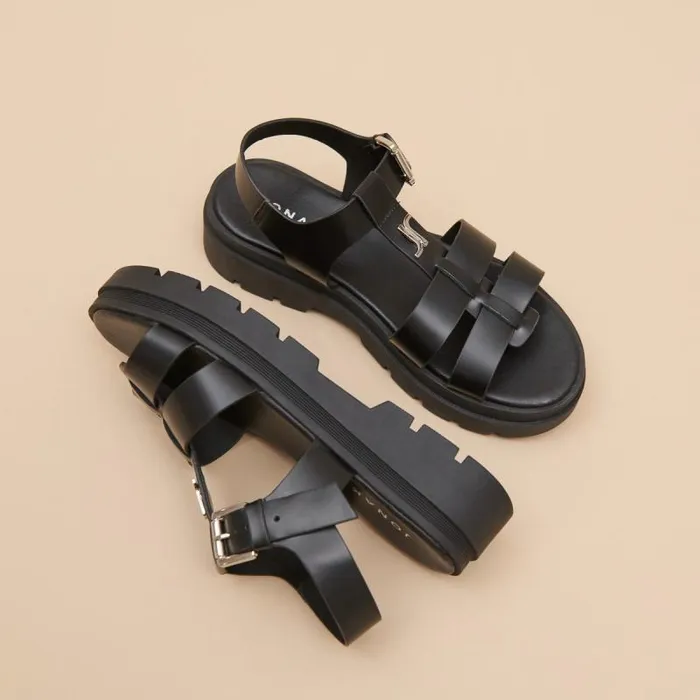 Women Platform Sandals With Monogram Black JONAK Sandals