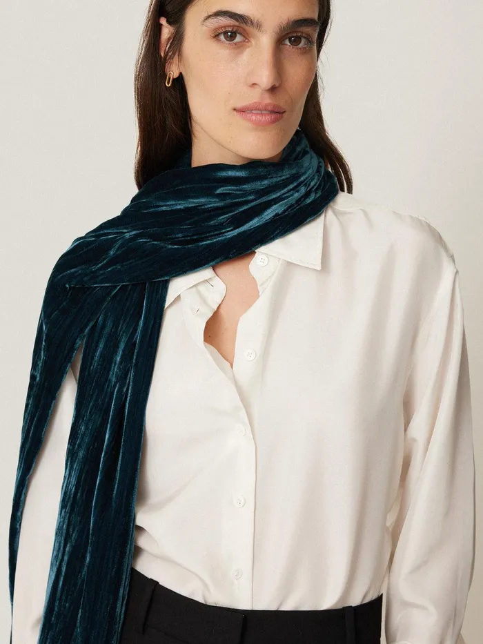 Women Plisse Velvet Scarf Teal Jigsaw Ponchos and Scarves