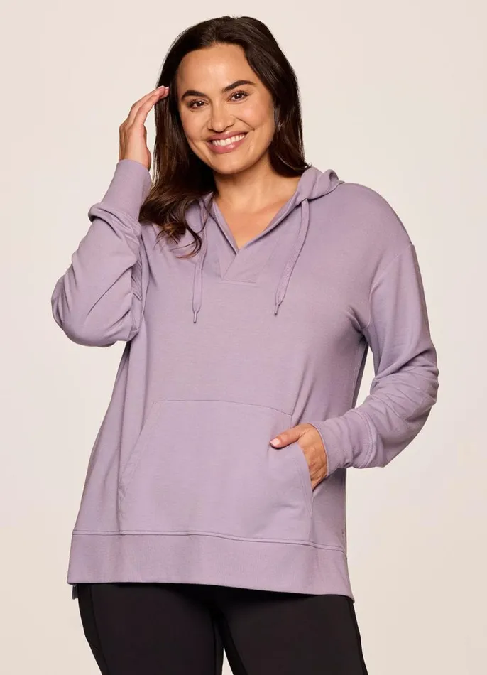 Women Plus Long Weekend Hoodie Tunic Light Purple RBX Active Sweatshirts