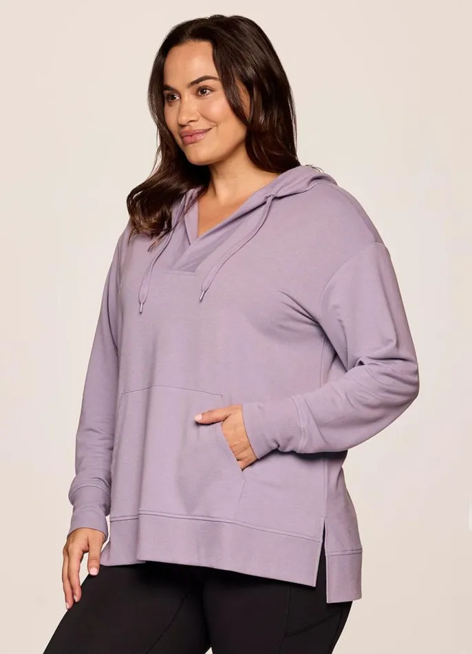 Women Plus Long Weekend Hoodie Tunic Light Purple RBX Active Sweatshirts