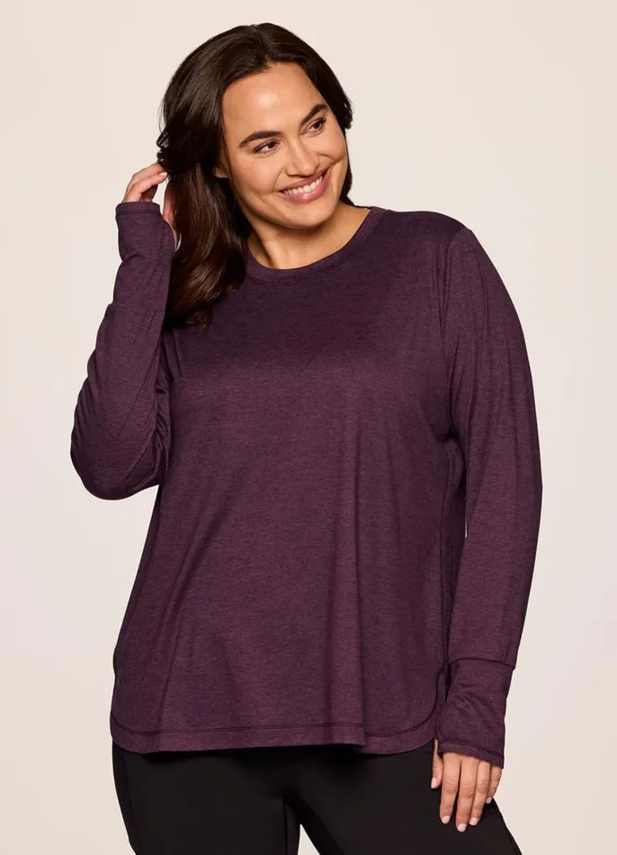 Women Plus Studio Practice Long Sleeve Tunic Tee Plum RBX Active Long Sleeve