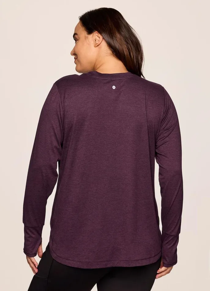 Women Plus Studio Practice Long Sleeve Tunic Tee Plum RBX Active Long Sleeve