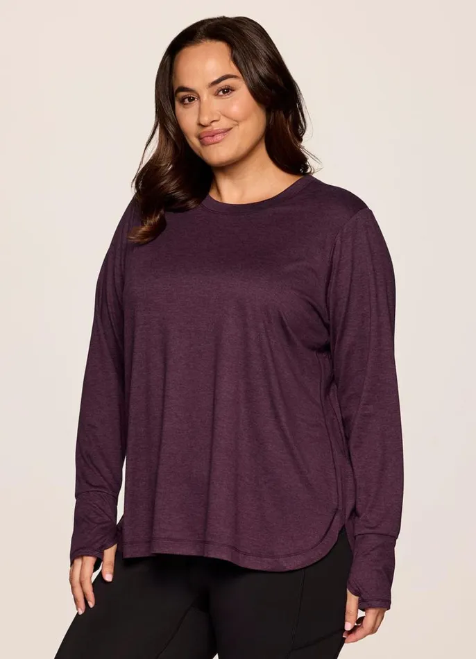 Women Plus Studio Practice Long Sleeve Tunic Tee Plum RBX Active Long Sleeve