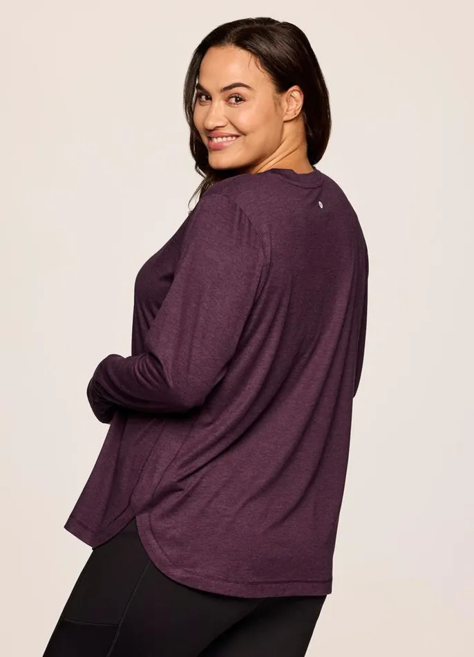 Women Plus Studio Practice Long Sleeve Tunic Tee Plum RBX Active Long Sleeve