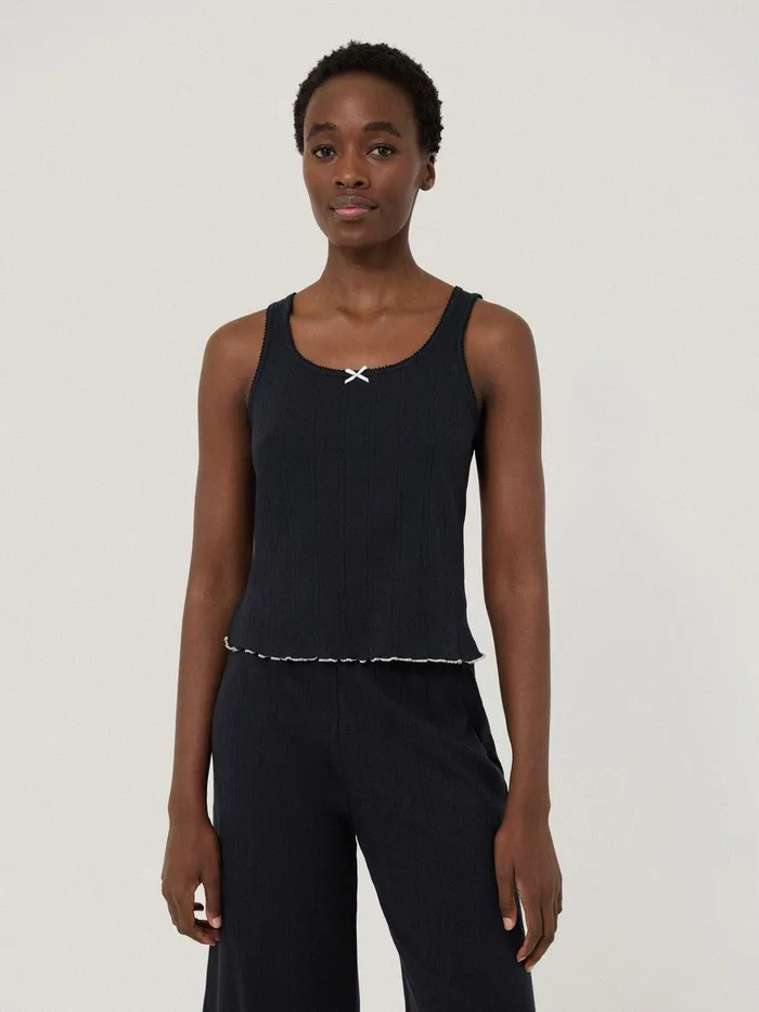 Women Pointelle Pyjama Vest Top Navy Jigsaw Pyjamas and Loungewear