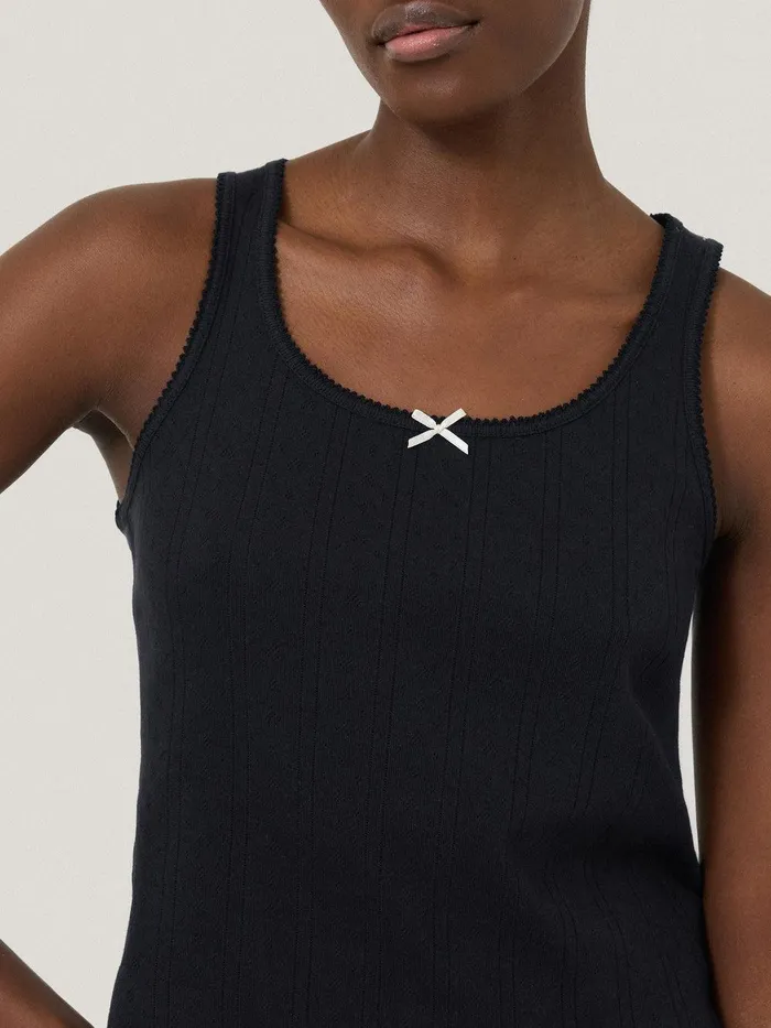 Women Pointelle Pyjama Vest Top Navy Jigsaw Pyjamas and Loungewear