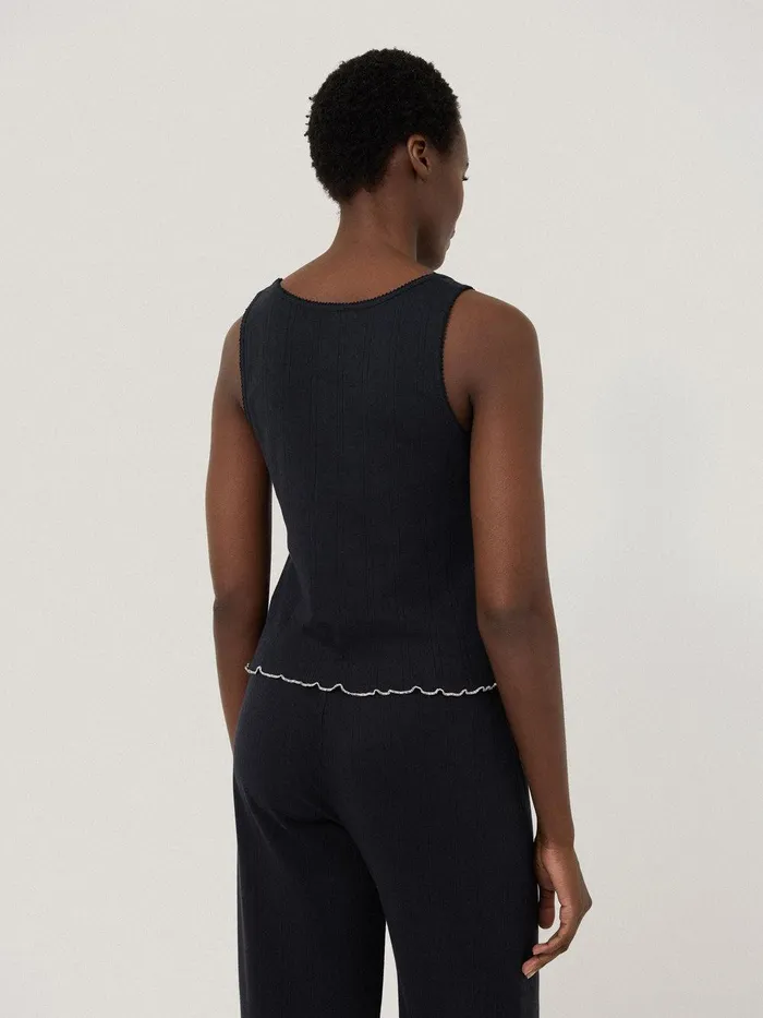 Women Pointelle Pyjama Vest Top Navy Jigsaw Pyjamas and Loungewear