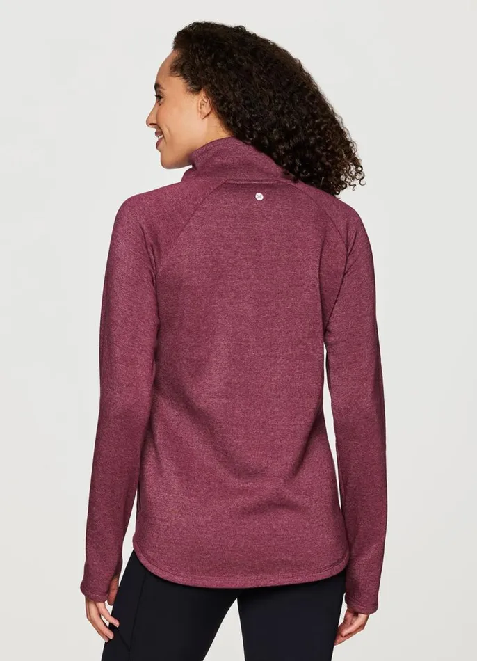 Women Prime Ready To Roll Fleece Zip Mock Neck Pullover Berry RBX Active Long Sleeve