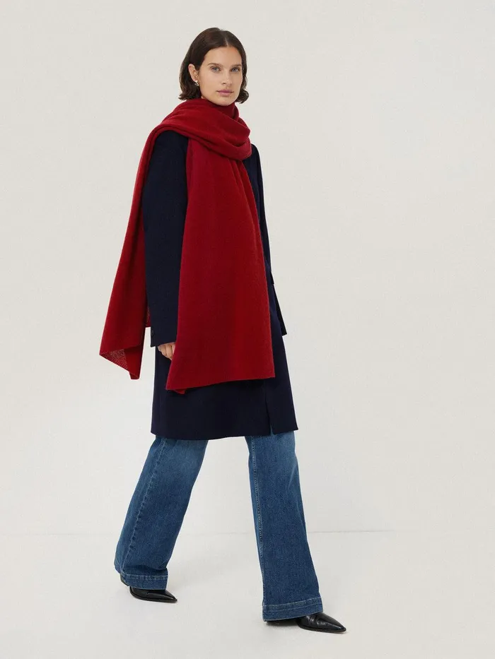 Women Pure Cashmere Blanket Scarf Red Jigsaw Ponchos and Scarves