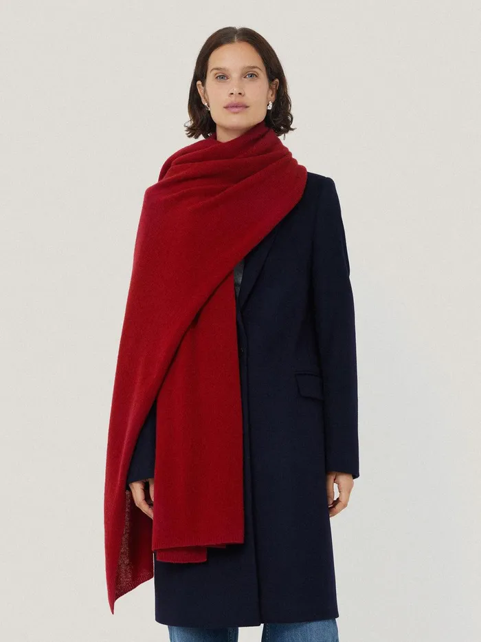 Women Pure Cashmere Blanket Scarf Red Jigsaw Ponchos and Scarves