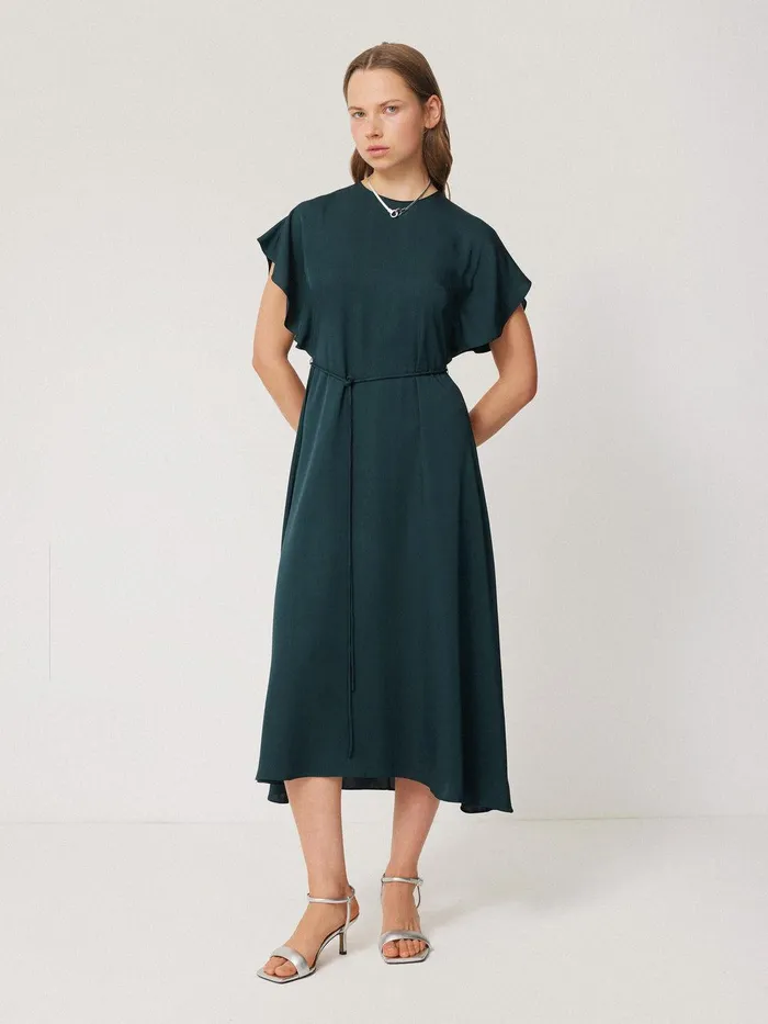 Women Pure Silk Drape Sleeve Dress Blue Jigsaw Party