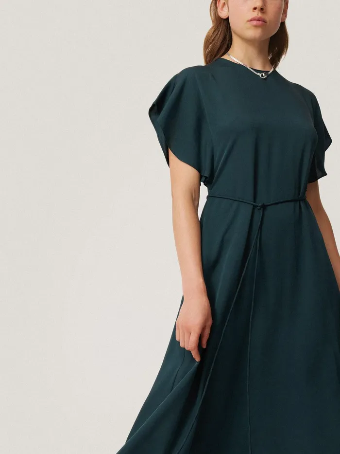 Women Pure Silk Drape Sleeve Dress Blue Jigsaw Party