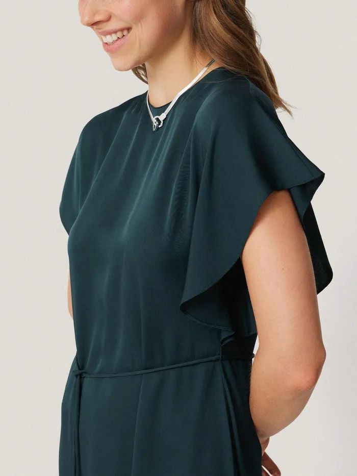 Women Pure Silk Drape Sleeve Dress Blue Jigsaw Party