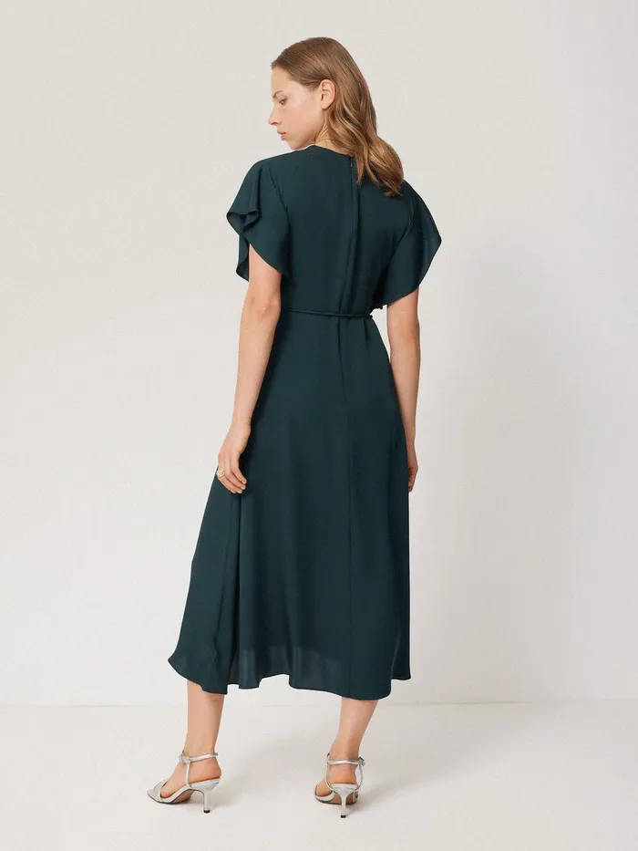 Women Pure Silk Drape Sleeve Dress Blue Jigsaw Party