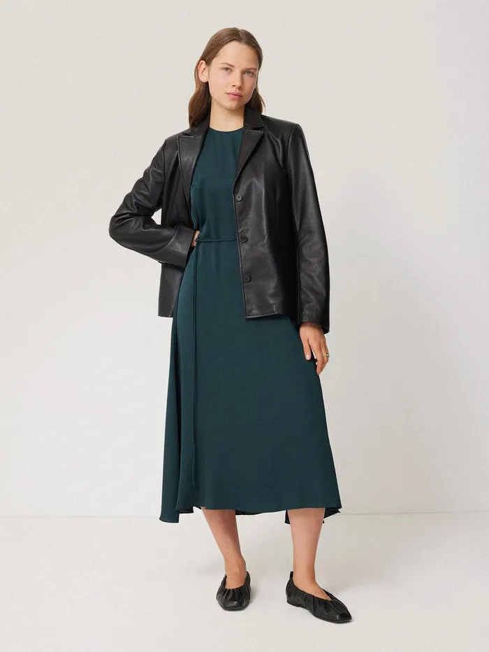 Women Pure Silk Drape Sleeve Dress Blue Jigsaw Party