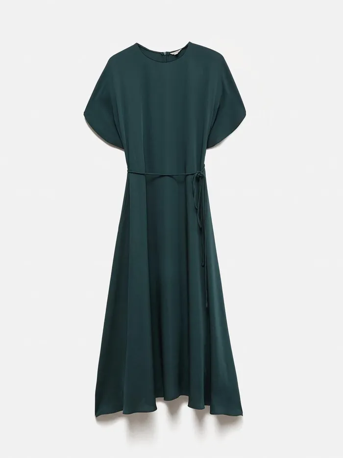 Women Pure Silk Drape Sleeve Dress Blue Jigsaw Party