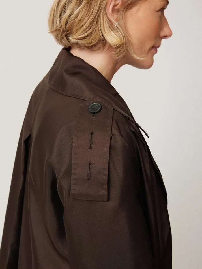 Women Pure Silk Trench Coat Chocolate Jigsaw Party