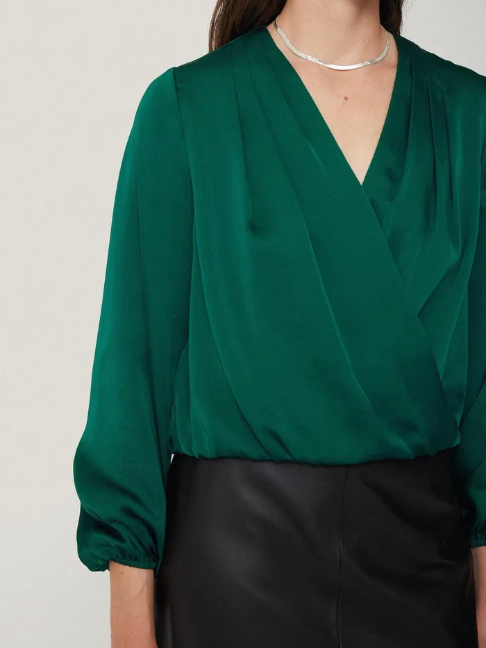 Women Recycled Satin Drape Wrap Top Green Jigsaw Shirts and Tops