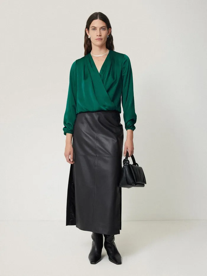 Women Recycled Satin Drape Wrap Top Green Jigsaw Shirts and Tops