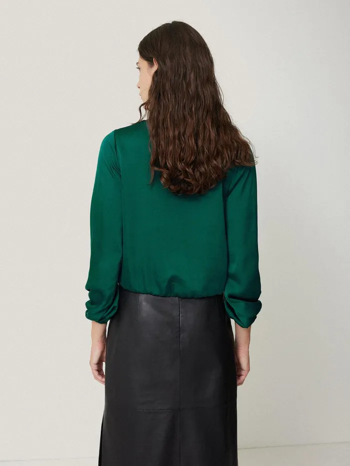 Women Recycled Satin Drape Wrap Top Green Jigsaw Shirts and Tops