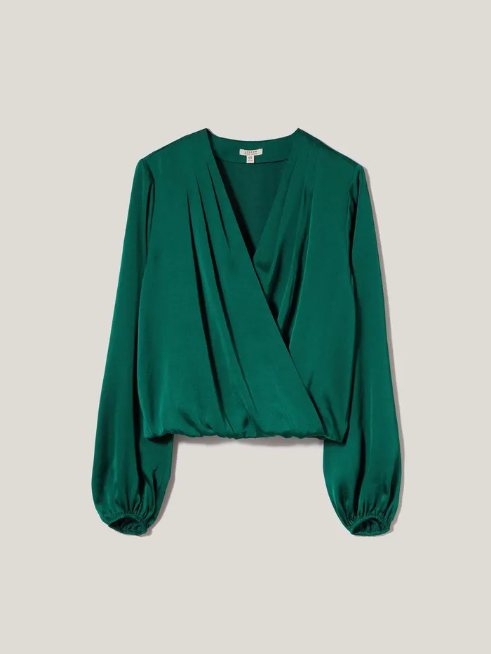 Women Recycled Satin Drape Wrap Top Green Jigsaw Shirts and Tops