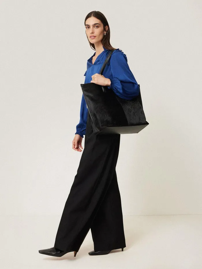 Women Recycled Satin Ruffle Top Blue Jigsaw Shirts and Tops