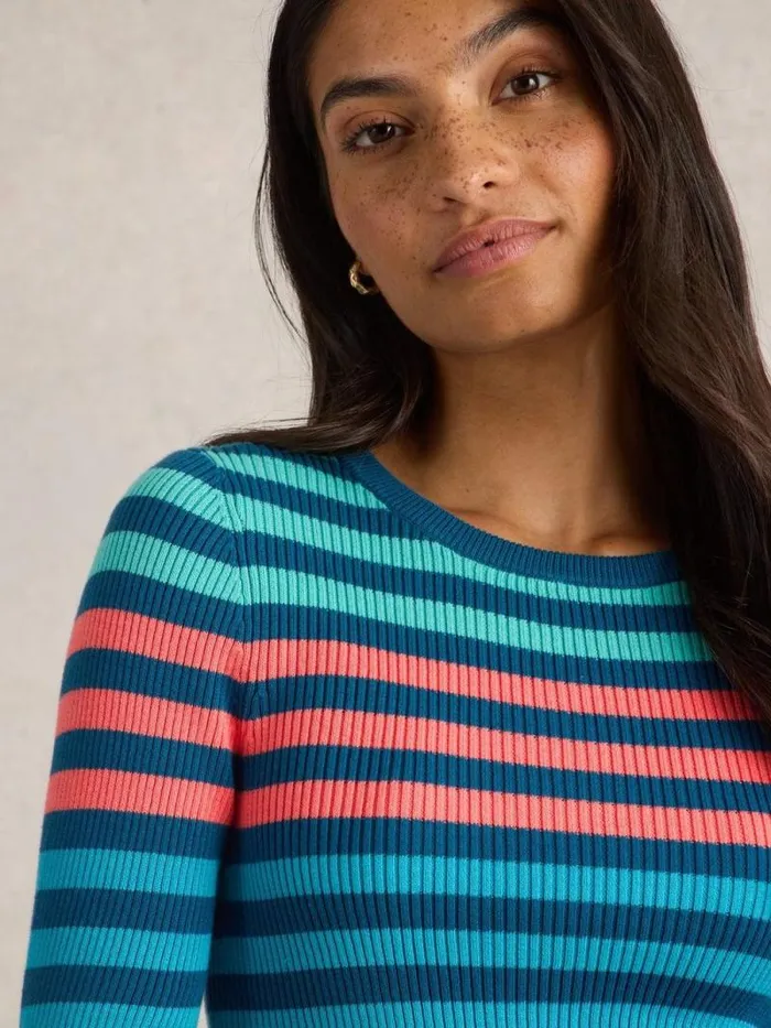 Women RIB STRIPED CREW NECK JUMPER Blue Multi White Stuff Knitwear Women RIB STRIPED CREW NECK JUMPER Blue Multi White Stuff Knitwear