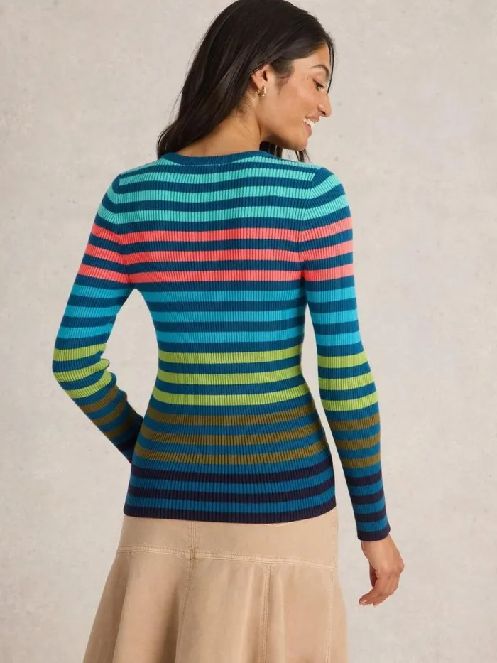 Women RIB STRIPED CREW NECK JUMPER Blue Multi White Stuff Knitwear Women RIB STRIPED CREW NECK JUMPER Blue Multi White Stuff Knitwear