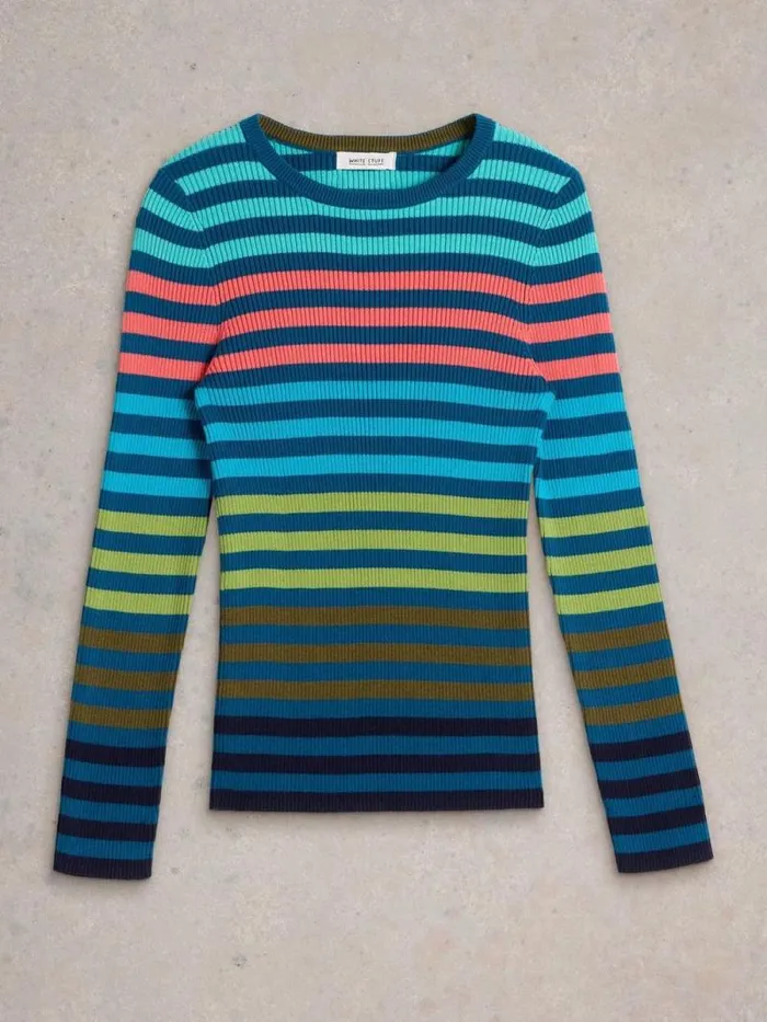 Women RIB STRIPED CREW NECK JUMPER Blue Multi White Stuff Knitwear Women RIB STRIPED CREW NECK JUMPER Blue Multi White Stuff Knitwear