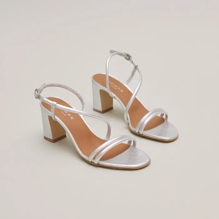 Women Sandals With Heels And Straps Silver JONAK Sandals