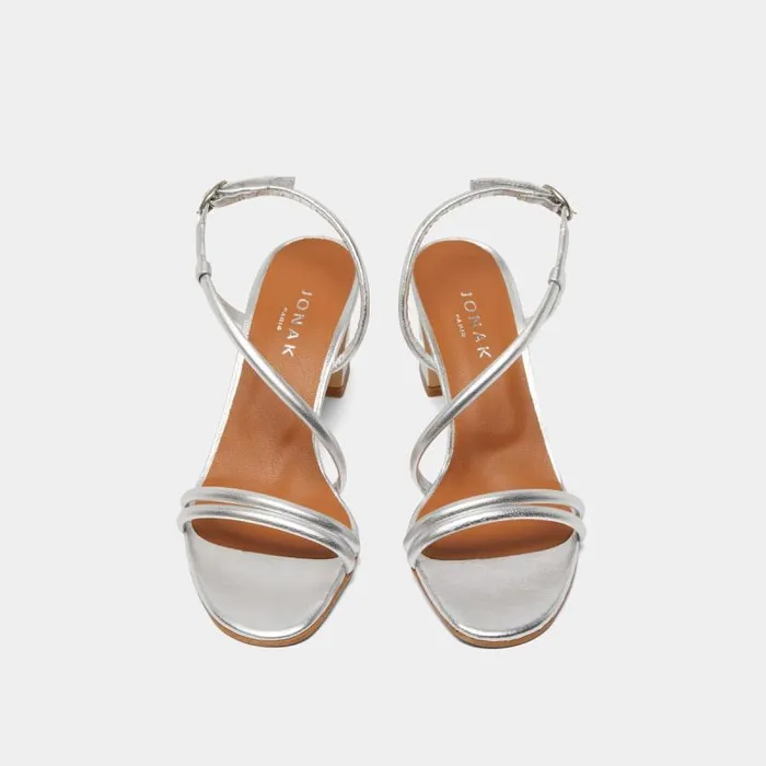 Women Sandals With Heels And Straps Silver JONAK Sandals