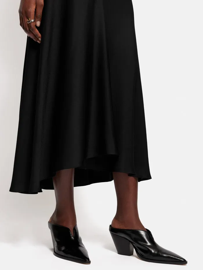 Women Satin Bias Asymmetric Skirt Black Jigsaw Skirts
