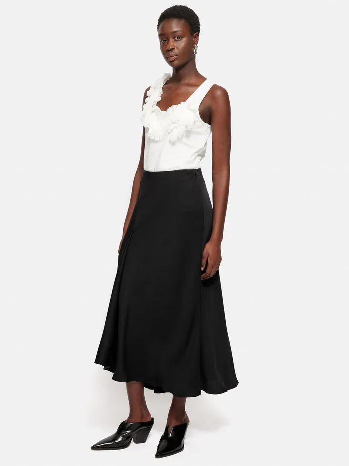 Women Satin Bias Asymmetric Skirt Black Jigsaw Skirts