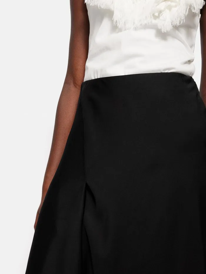 Women Satin Bias Asymmetric Skirt Black Jigsaw Skirts