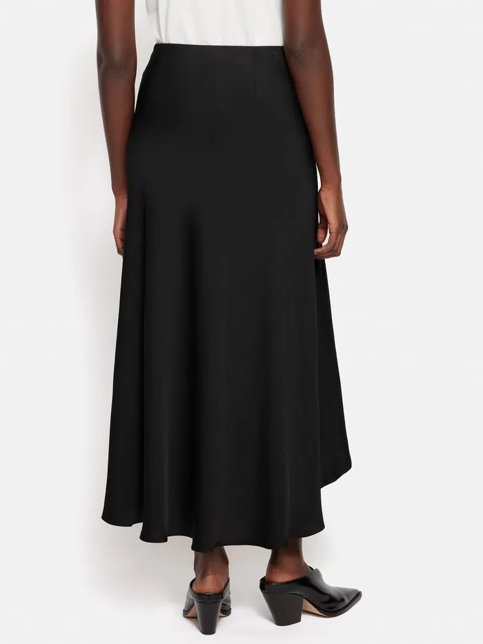 Women Satin Bias Asymmetric Skirt Black Jigsaw Skirts