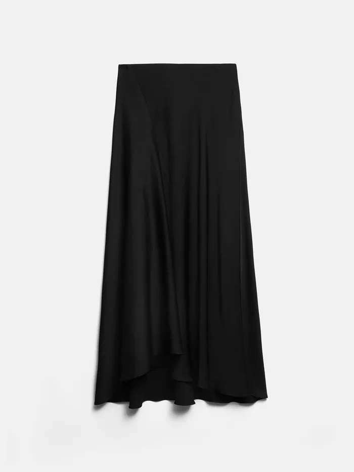 Women Satin Bias Asymmetric Skirt Black Jigsaw Skirts