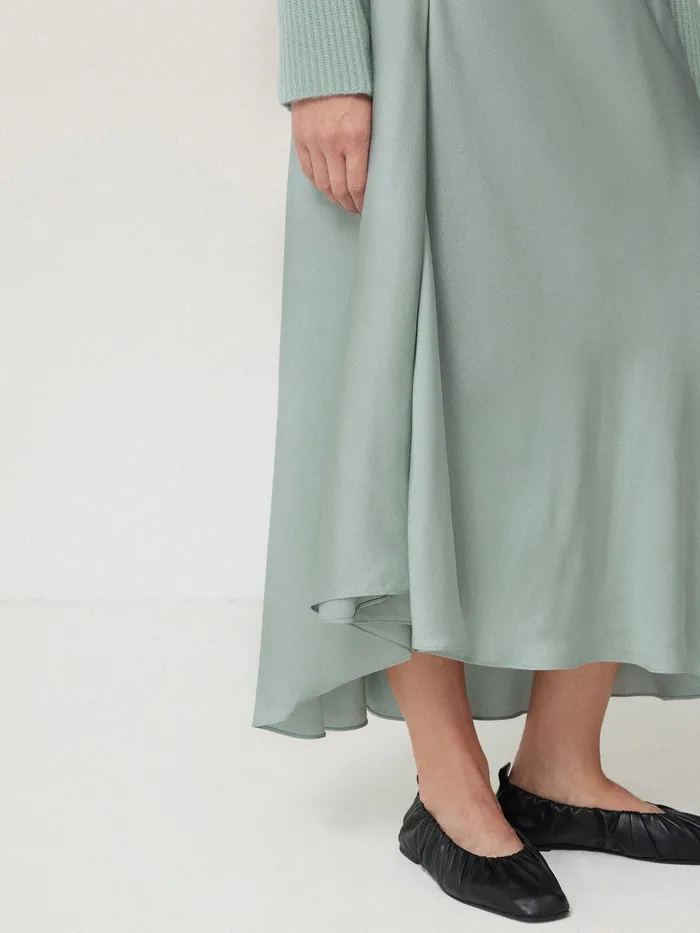 Women Satin Bias Asymmetric Skirt Blue Jigsaw Skirts