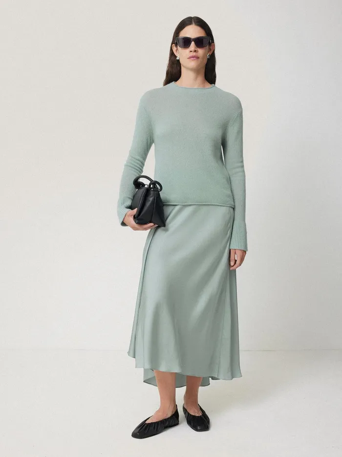 Women Satin Bias Asymmetric Skirt Blue Jigsaw Skirts