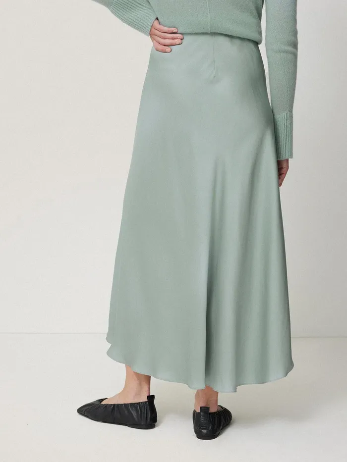 Women Satin Bias Asymmetric Skirt Blue Jigsaw Skirts