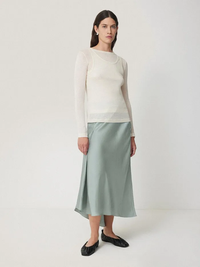 Women Satin Bias Asymmetric Skirt Blue Jigsaw Skirts