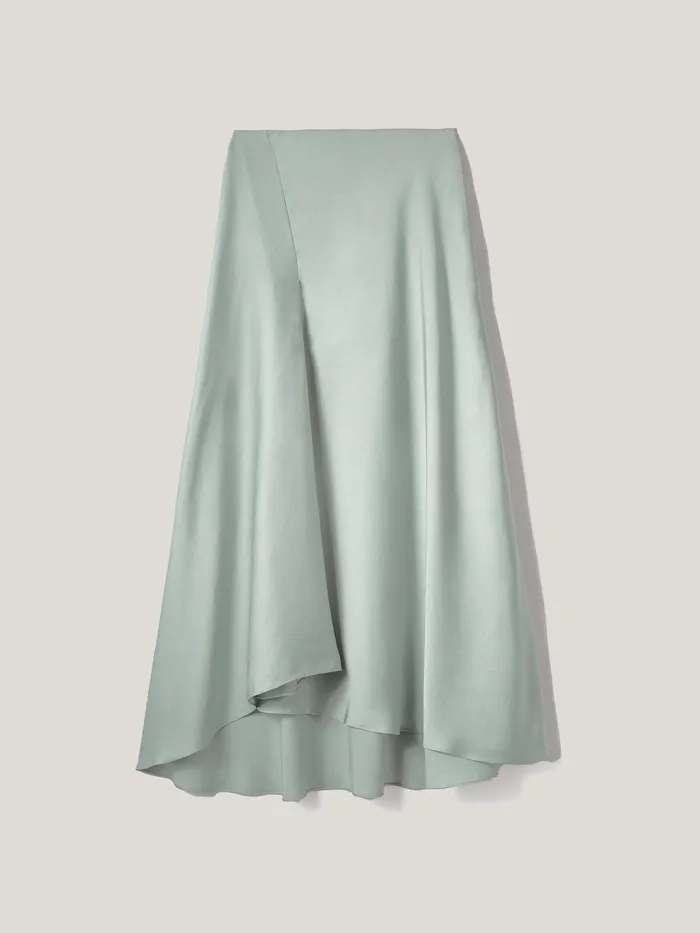 Women Satin Bias Asymmetric Skirt Blue Jigsaw Skirts