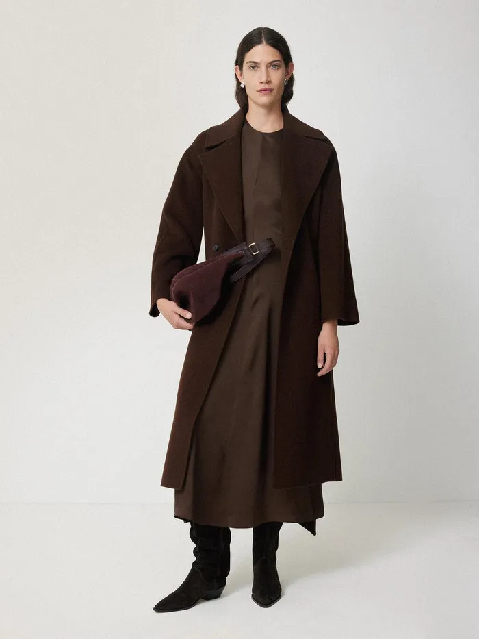 Women Satin Crepe Midi Dress Brown Jigsaw Party