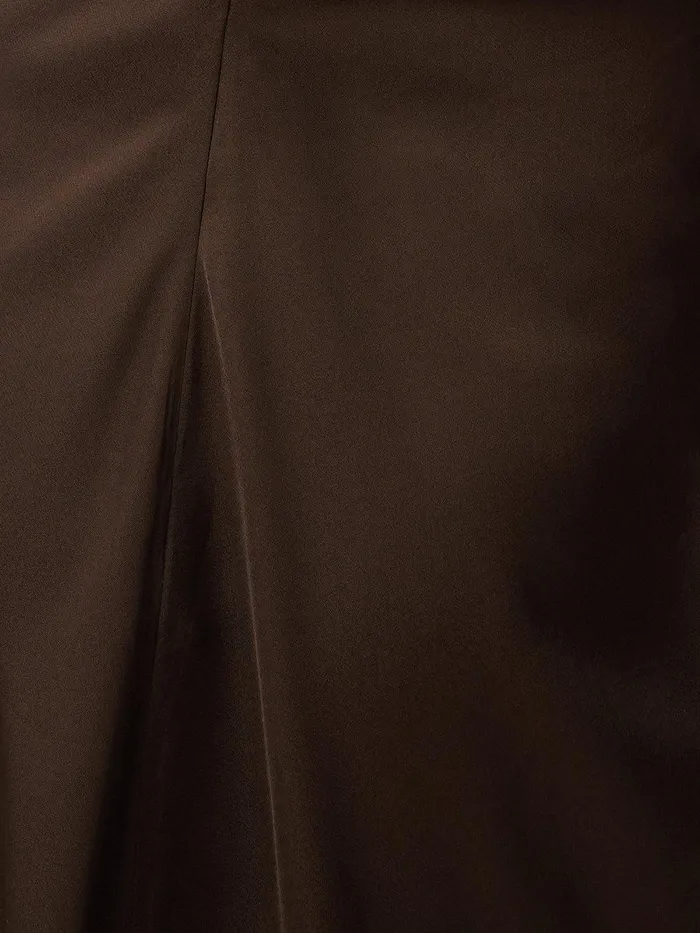 Women Satin Crepe Midi Dress Brown Jigsaw Party