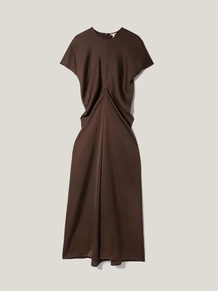 Women Satin Crepe Midi Dress Brown Jigsaw Party