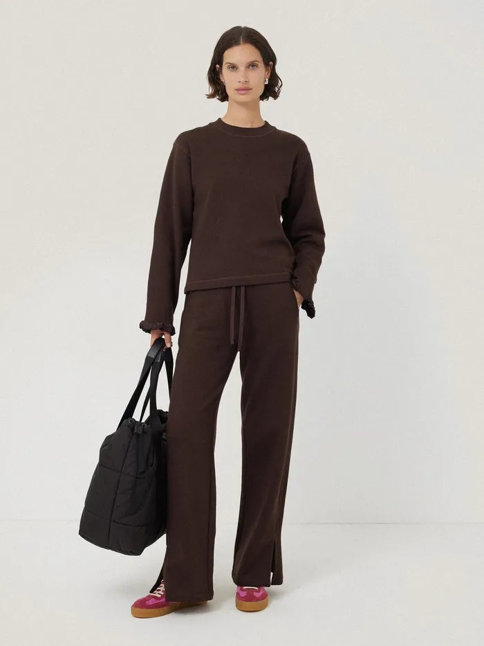 Women Satin Waistband Jersey Joggers Chocolate Jigsaw Pyjamas and Loungewear