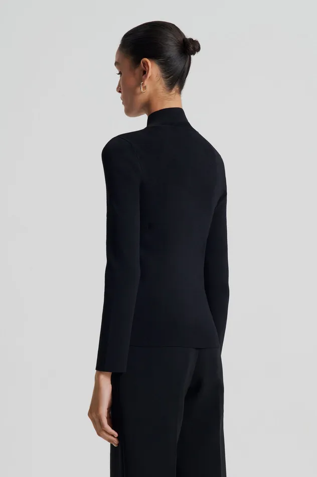 Women Scanlan Theodore CREPE KNIT BUTTON POLO SWEATER BLACK Tops